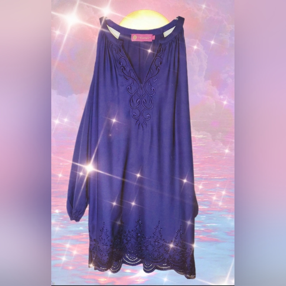 Macbeth Collection Dress Margaret Josephs Dark Blue Long Sl Cold Shoulder Sz Sm